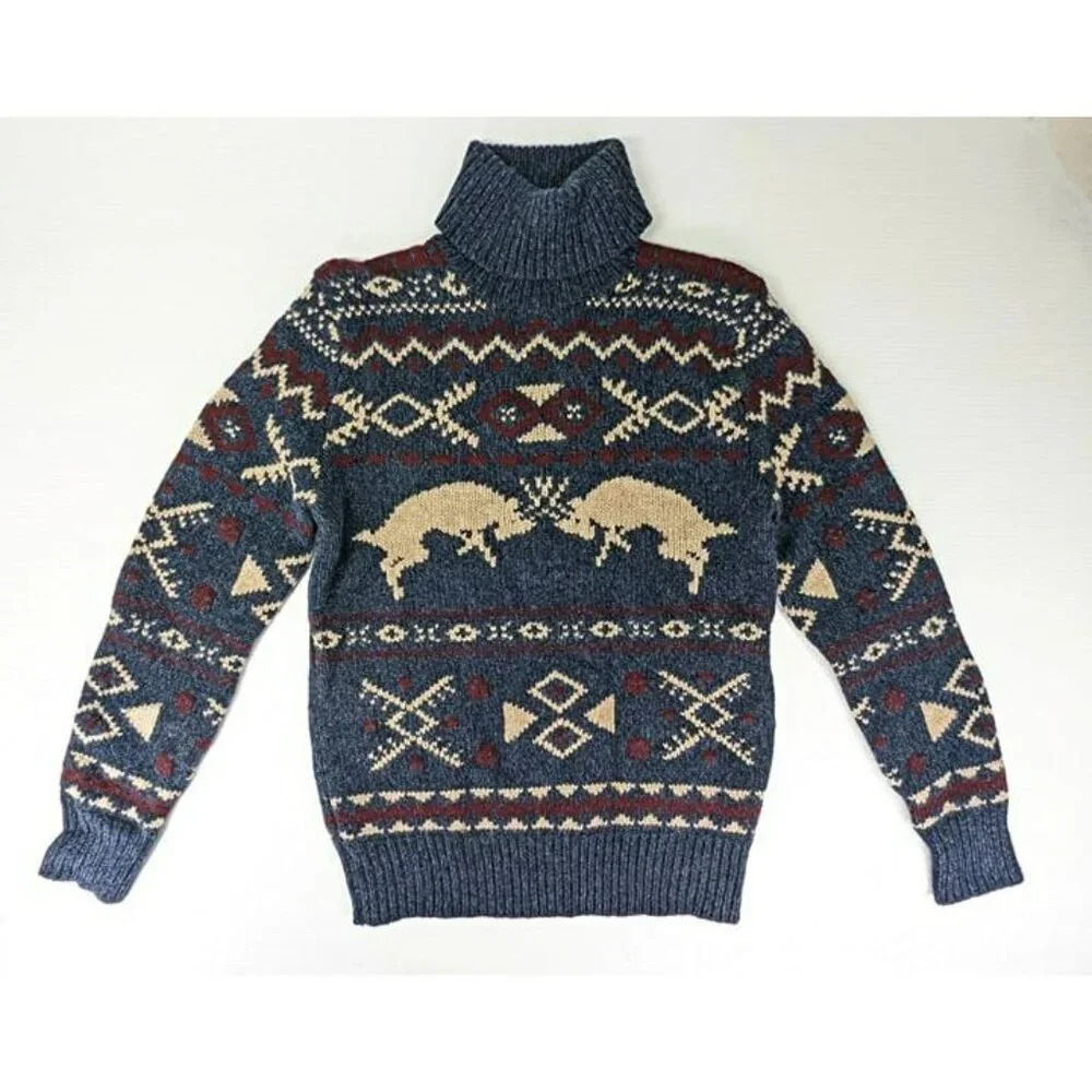 Polo Ralph Lauren Men's Blue Fair Isle-Knit Wool Blend Sweater Size L MSRP $498 - Picture 4 of 8